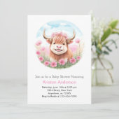 Highland Koe Meadow Roze Meisje Baby shower Kaart (Staand voorkant)