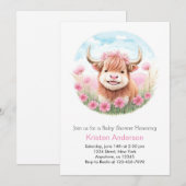 Highland Koe Meadow Roze Meisje Baby shower Kaart (Voorkant / Achterkant)