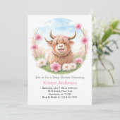 Highland Koe Meadow Whimsy Roze Meisje Baby shower Kaart (Staand voorkant)