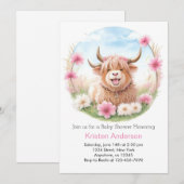 Highland Koe Meadow Whimsy Roze Meisje Baby shower Kaart (Voorkant / Achterkant)
