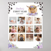 Highland Koe Meisje Verjaardag Foto Milestone Post Poster (Voorkant)