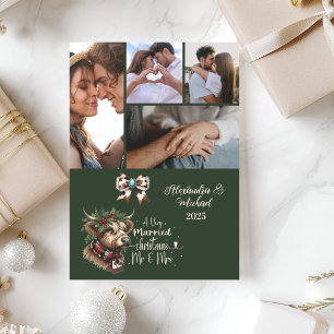 Highland Koe Merry Christmas Mrs. en Mr. 5 Foto Feestdagenkaart