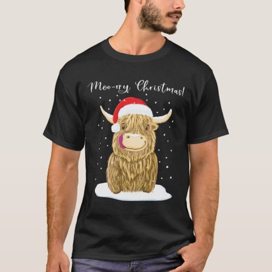 Highland Koe Merry kerstsneeuw T-shirt (Voorkant)