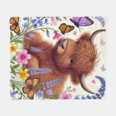 Highland Koe met bloemen en vlinders Fleece Deken (Voorkant (Horizontaal))