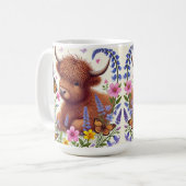 Highland Koe met bloemen en vlinders Koffiemok (Voorkant links)