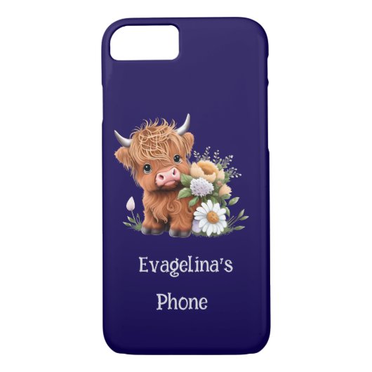 Highland Koe met bloemen op maat Case-Mate iPhone Case (Achterkant)