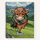 Highland Koe met Boyd Tartan Sjaal Notitieboek (Voorkant)