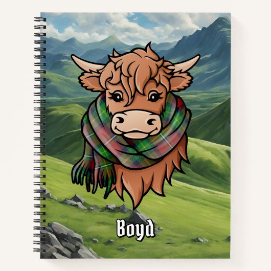 Highland Koe met Boyd Tartan Sjaal Notitieboek (Voorkant)