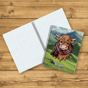 Highland Koe met bruine Tartan sjaal Notitieboek