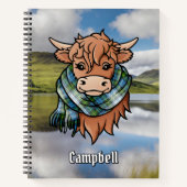 Highland Koe met Campbell Dress Tartan Sjaal Notitieboek (Voorkant)