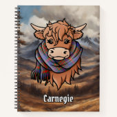 Highland Koe met Carnegie Tartan Sjaal Notitieboek (Voorkant)