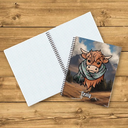 Highland Koe met Craig Tartan Sjaal Notitieboek