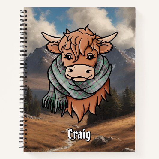 Highland Koe met Craig Tartan Sjaal Notitieboek (Voorkant)