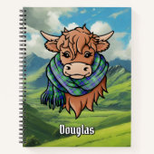 Highland Koe met Douglas Tartan Scarf Notitieboek (Voorkant)
