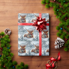 Highland Koe met een kerstkrans Cadeaupapier