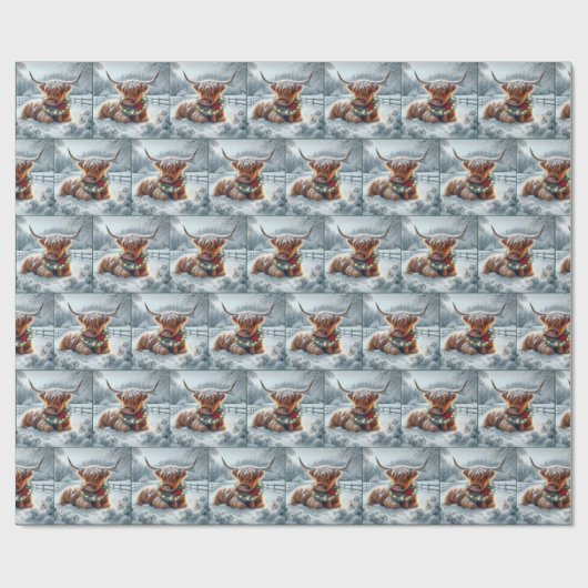 Highland Koe met een kerstkrans Cadeaupapier (Vlak)