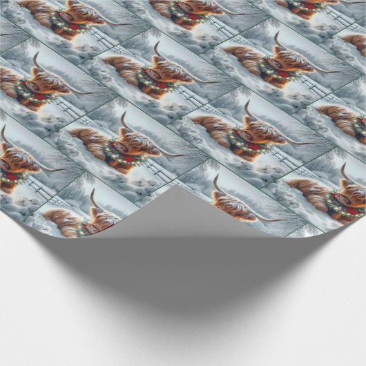 Highland Koe met een kerstkrans Cadeaupapier (Hoek)