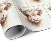 Highland Koe met Floral Bridal Headpiece Cadeaupapier (Rol Hoek)