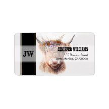 Highland Koe met Floral Crown Waterverf Illustra