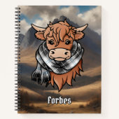 Highland Koe met Forbes Dress Tartan Sjaal Notitieboek (Voorkant)