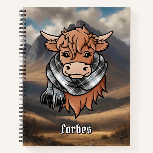 Highland Koe met Forbes Dress Tartan Sjaal Notitieboek (Voorkant)