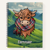 Highland Koe met Forrester Tartan Scarf Notitieboek (Voorkant)