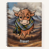 Highland Koe met Fraser Hunting Tartan Sjaal Notitieboek (Voorkant)