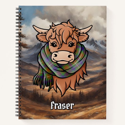 Highland Koe met Fraser Hunting Tartan Sjaal Notitieboek (Voorkant)