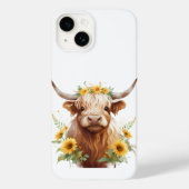 Highland Koe met gele zonnebloemkroon Case-Mate iPhone Case (Achterkant)