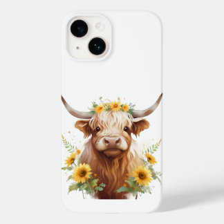 Highland Koe met gele zonnebloemkroon Case-Mate iPhone 14 Hoesje