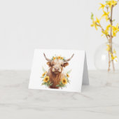 Highland Koe met gele zonnebloemkroon Kaart (Gele Bloem)