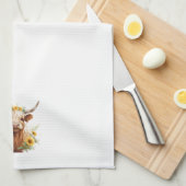 Highland Koe met gele zonnebloemkroon Theedoek (Quarter Fold)