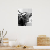 Highland Koe met haarborstel Funny Haarstylist Poster (Keuken)