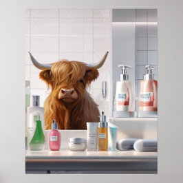 Highland Koe met haarverzorgingsproducten Leuke ba Poster