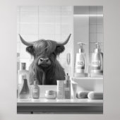 Highland Koe met Hair Styling Producten Badkamer Poster (Voorkant)