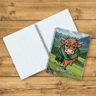 Highland Koe met Henderson Tartan Sjaal Notitieboek