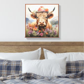 Highland koe met hoofdkleding 2 van 4 canvas afdruk (Insitu (Slaapkamer))