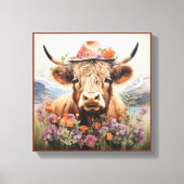 Highland koe met hoofdkleding 2 van 4 canvas afdruk (Voorkant)