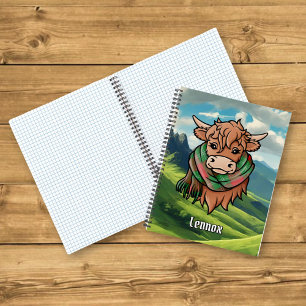 Highland Koe met Lennox Tartan Scarf Notitieboek