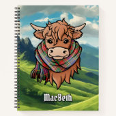 Highland Koe met MacBeth Tartan Sjaal Notitieboek (Voorkant)