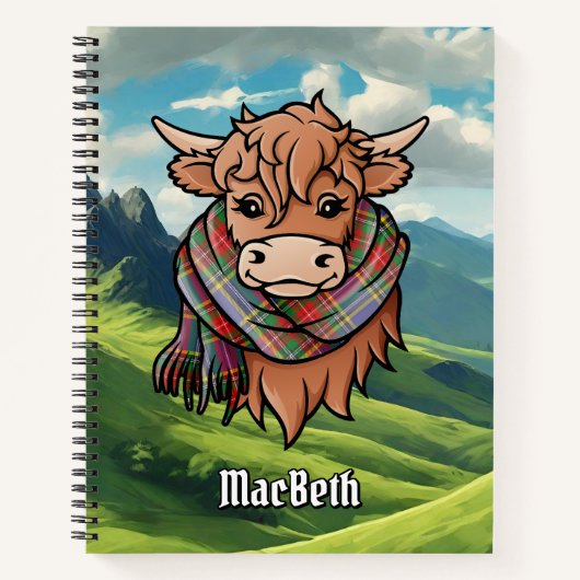 Highland Koe met MacBeth Tartan Sjaal Notitieboek (Voorkant)
