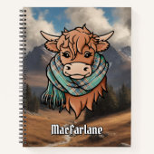 Highland Koe met MacFarlane Jacht Tartan Sjaal Notitieboek (Voorkant)