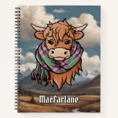 Highland Koe met MacFarlane Jacht Tartan Sjaal Notitieboek (Voorkant)