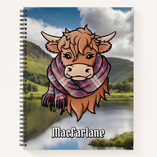 Highland Koe met MacFarlane Jurk Tartan Sjaal Notitieboek (Voorkant)