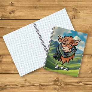 Highland Koe met MacInnes Tartan Scarf Notitieboek