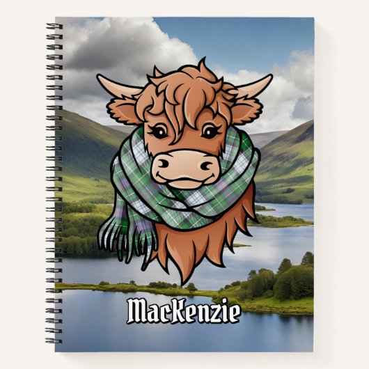 Highland Koe met MacKenzie Jurk Tartan Sjaal Notitieboek (Voorkant)