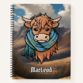 Highland Koe met MacLeod Jacht Tartan Sjaal Notitieboek (Voorkant)