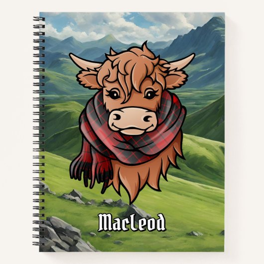 Highland Koe met MacLeod van Raasay Tartan Sjaal Notitieboek (Voorkant)