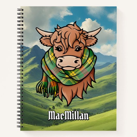 Highland Koe met MacMillan Tartan Sjaal Notitieboek (Voorkant)