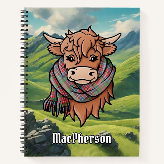 Highland Koe met MacPherson Tartan Sjaal Notitieboek (Voorkant)